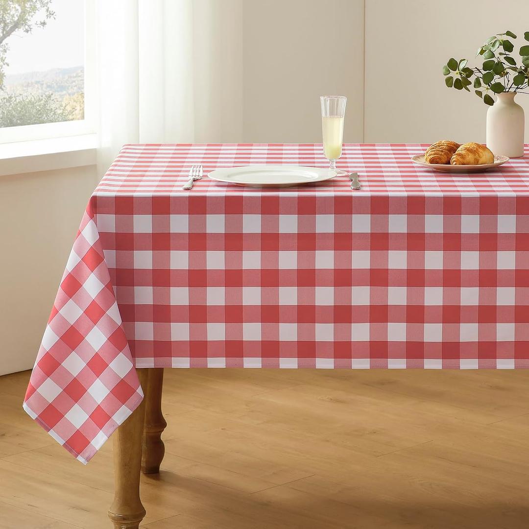 Veblandy Checkered Tablecloth Rectangle Waterproof Gingham Table Cloth Washable Buffalo Plaid Table Cover Wrinkle Free for Kitchen, Dining and Outdoor Picnic, 60 x 84 Inch, Red and White