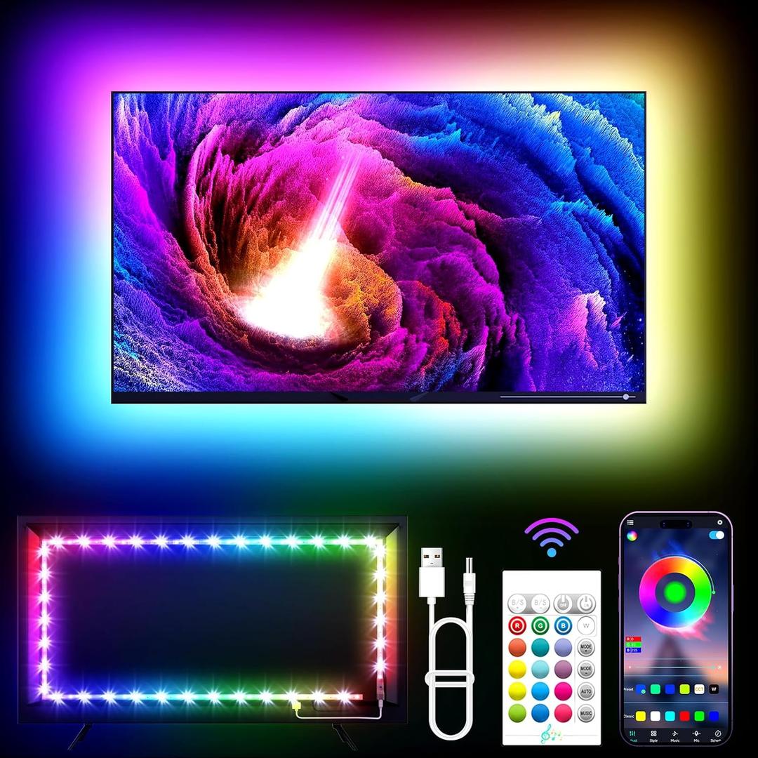 TV LED Lights, 11.5ft LED Lights for 32-55 Inch TV, RGB TV Backlight Behind with Remote, Music Sync Bluetooth APP Control Strip Lights USB Powered for Bedroom, PC, Gaming Monitor (Multicolor)