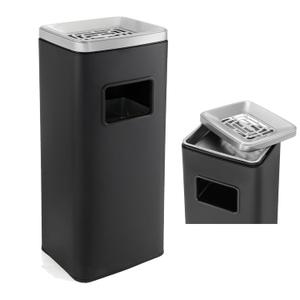 WICHEMI Commercial Outdoor Trash Can, 4 Gallon Removable Inner Bucket Trash Bin with Lid, Stainless Steel Garbage Can for Office, Hotel Lobby, Patio, Matte Black