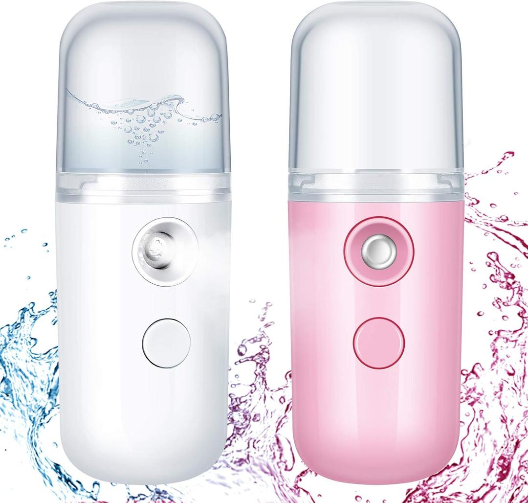 Honoson 2 Pack Nano Facial Mister Spray Bottle Handheld Humidifier Portable Face Mister for Eyelash Extensions USB Rechargeable 1 oz Mini Skin Care Machine for Daily Makeup (Dark Pink and White)
