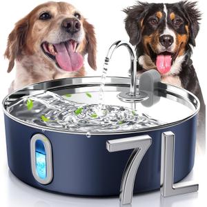 Dog Water Fountain for Large Dogs 7L/236oz Stainless Steel Dog Water Bowl Dispenser Automatic Pet Water Fountain, Multi-Filtration Pet Fountain with Ultra-Quiet Pump (Navy)