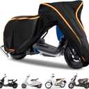 420D Motorcycle Cover for Vespa Scooters, Honda Super Cub, Yamaha Zuma 125, Honda Ruckus Outdoor Bike Cover Windproof Heavy Duty Waterproof Protection Fits up to Motorcycles with Side Boxes