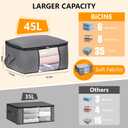 BiCINE 2 Pack Clothes Organizer Storage Bags with Zipper, 45L Foldable Blanket Storage Box with Clear Window Sturdy Handles for Closet, Dorm, Pillows, Bedding, Sweater, Clothing, Gray