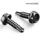 #8 x 3/4 Inch Self Drilling Screws, (192pcs) 1 lbs Black Self Tapping Screws for Metal, 410 Stainless Steel Hex Washer Head Sheet Metal Screw