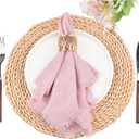 Fall Thanksgiving Rustic Cloth Napkins 16.5x16.5 Inches Handmade Cotton Linen Napkins with Fringe Boho Washable Dinner Napkins in Bulk for Wedding Party Table Decor Set of 4 Dusty Rose