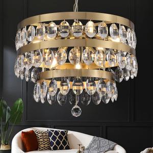 Gold Crystal Chandelier 20'' Modern Raindrop Chandeliers for Dining Room 3 Tiers Round Ceiling Pendant Lights Fixtures Luxury Flush Mount Chandelier for Foyer Living Room Entryway Bedroom