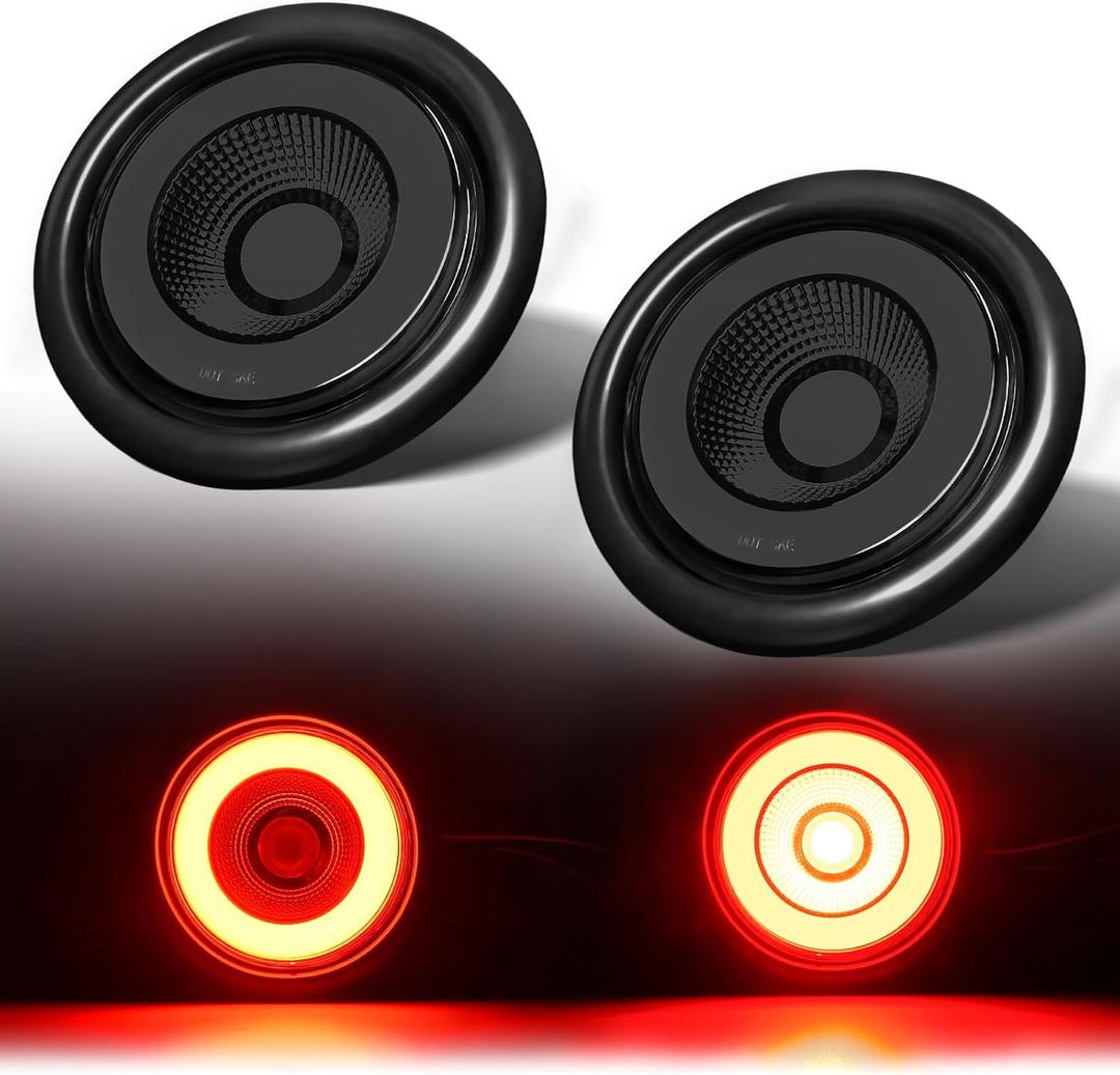 2pcs Smoked Lens 4“ inch Round Halo Red 32 LEDs Trailer Trucks Brake Stop Running Turn Signal Tail Lights w/Rubber Grommet Sealed Waterproof IP67, DC 12V(Smoked Lens_Red Light)