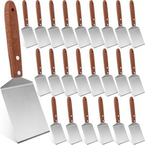 20 Pcs Small Brownie Cookie Pizza Spatula Pie Server Stainless Steel Cake Serving Spatula Baking Triangular Spade Wood Handle Shovel for Desserts Pizza Pie Cake Biscuit(Full Style)