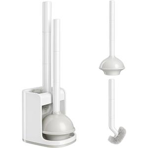 Toilet Plunger and Bowl Brush Combo for Bathroom Cleaning, White, 1 Set