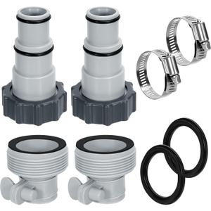 Pool Hose Adapter Type A & B for 1.25 and 1.5 Inch Hoses, Pool Hose Conversion Kit with 2 Clamps and 2 Washers, Compatible with Select Intex Threaded Filter Pumps for Above Ground Pools