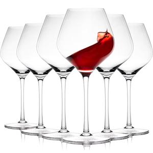 Gusto Nostro Crystal Wine Glasses Set of 6, 22 Oz Long Stem Modern Wine Glasses for White and Red Wine, Dishwasher Safe, Fancy, Elegant, Large and Tall Wine Glass for Wedding Christmas Anniversary