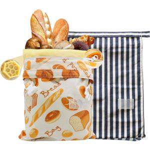 Reusable Beeswax Bread Bags for Homemade Bread Sourdough, XL Eco-Friendly Fresh Food Storage with Buckle & Zipper, Moisture Lock, Keeps Bakes Fresh Longer (2 Pack)