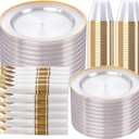 SUT 350 Pcs Gold and Clear Plastic Dinnerware Set for 50 Guests, Include: 50 Dinner Plates, 50 Dessert Plates, 50 Pre Rolled Napkins With Silverware, 50 Cups, Disposable Plates for Party, Wedding