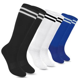 KEUKORZ 3 Pair Athletic Socks Black White Blue Youth Adult Non-Slip Classic Stripes Long Knee-High Baseball Football Sports Socks for Men and Women