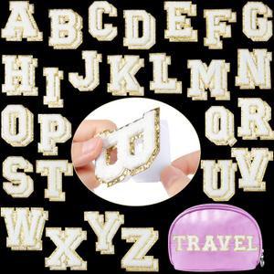 WILLBOND 52 Pcs Chenille Letter Patches Bulk Self Adhesive Chenille Letters for Backpacks Embroidered Applique Patch for Clothing Hats Bags Easter Day Graduation Birthday Party(White)