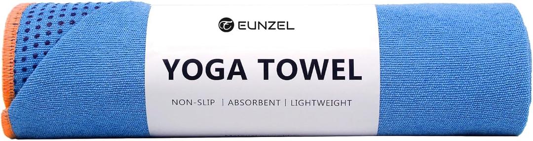 Eunzel Hot Yoga Towel - Microfiber Non Slip Yoga Mat Towel with Grip Dot Sweat Absorbent Towel for Hot Yoga, Pilates and Fitness 72" x 24", Blue/Orange