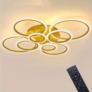 Dimmable LED Flush Mount Ceiling Light with Remote Control, 8-Ring Gold Design, Adjustable Color Temperature (3000-6000K) for Living Room, Bedroom, Hallway, Kitchen, and Dining Room Ceiling lamp
