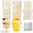 300 Pack Dessert Cups with Spoons and Lids 5 Oz Plastic Shooter Cups Round Clear Serving Goblet cup for Party, Disposable Yogurt Parfait Appetier Cup for Pudding, Fruit Ice and Ice Cream