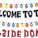 Welcome to the Upside Down Banner, Glitter Themed Party Spooky Halloween Birthday Banner for Themed Gathering Home Room Decoration Supplies