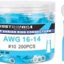 haisstronica 200PCS Heat Shrink Ring Terminals #10 Marine Grade Wire Connectors Blue AWG 16-14 Gauge, Tinned Red Copper 0.7mm Resistant Ring Connectors, Brazed-Seam Insulated Electrical Crimp