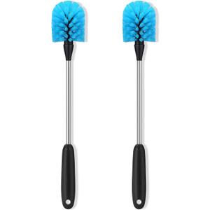 MOSOLAN Stainless Steel Water Bottle Brush, Long Handle Scrubbing Brush, Built for Cleaning Sport Bottles, Baby Bottles, Cups, Coffee Mugs, Glasswares, Wine Decanters, Flask, 2 Pack, 15 in