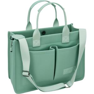 Tote Bag for Women With Compartments,Large Canvas Tote Women's Purse Crossbody Bags Work Laptop Book Bag Satchels Handbags (Green With Compartments)