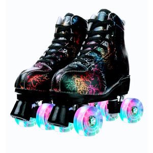 Women's Roller Skates Light Up Wheels, Adjustable Double Row Roller Skates Outdoor Shiny Derby Skates Illuminating for Teens and Youth, 8,5