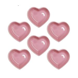 6pcs Pink Heart Shaped Porcelain Soy Sauce Dish 1.65 oz Ceramic Dip Dipping Bowls for Dinner Baking BBQ and Cooking