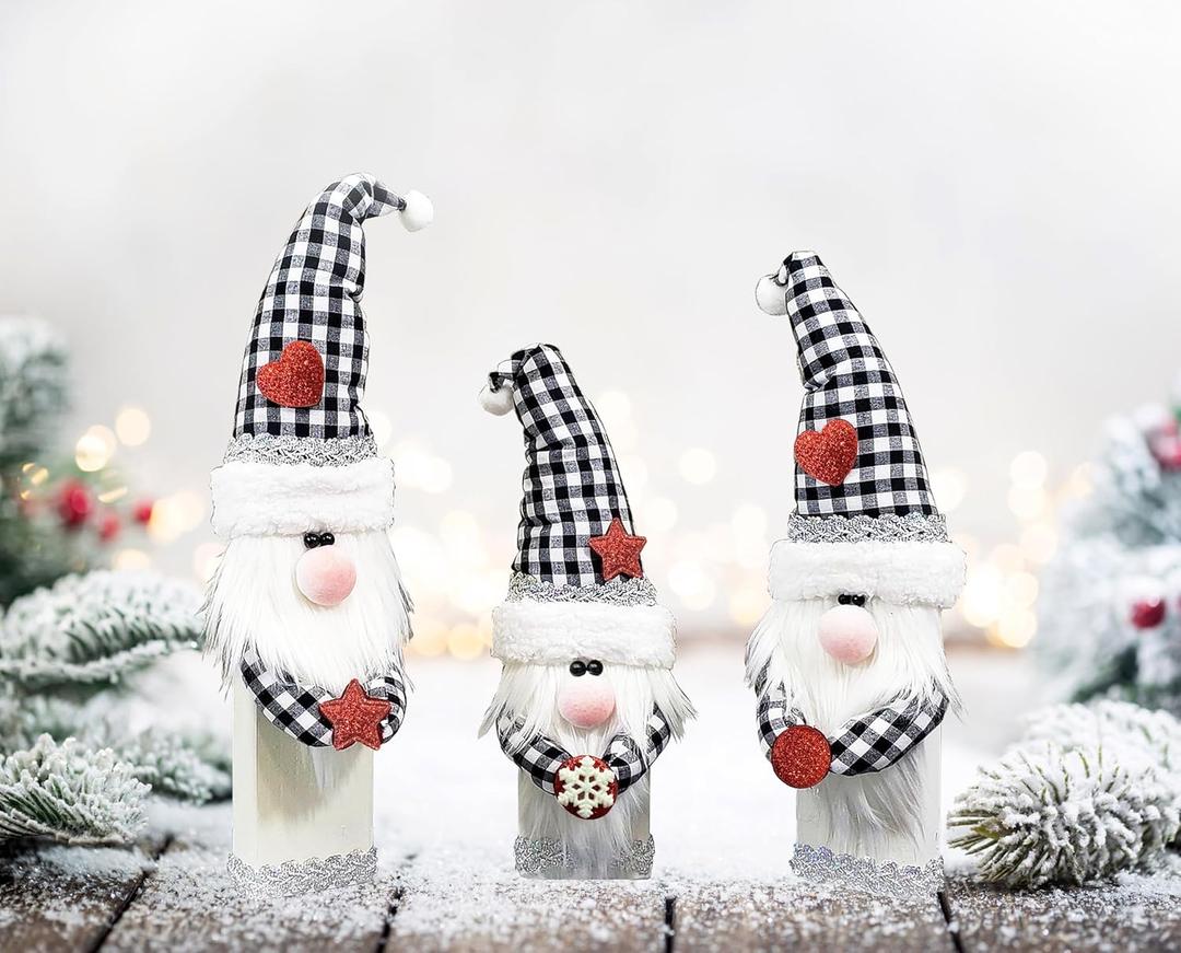 CYNOSA 3Pcs Cute Christmas Gnomes Table Signs Christmas Decorations for Home Winter Rustic Gnomes Tabletop Centerpieces Block Signs for Xmas Holiday Party Indoor Home Decor