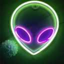Neon Alien Head Sign,1Pc Green and Purple Alien Neon Light USB or 3-AA Battery Powered Cool Funny Anime Light up Neon Sign for Kids Bedroom Game Room Wall Art Decor
