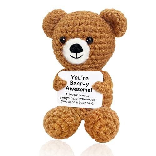 Emotional Support Crochet Bear, Mothers Day Graduation Teacher Appreciation Nurses Week Fathers Day Birthday Gifts for Women Girls Men Boys, Mini Teddy Bear Positive Animals for Friends Coworkers