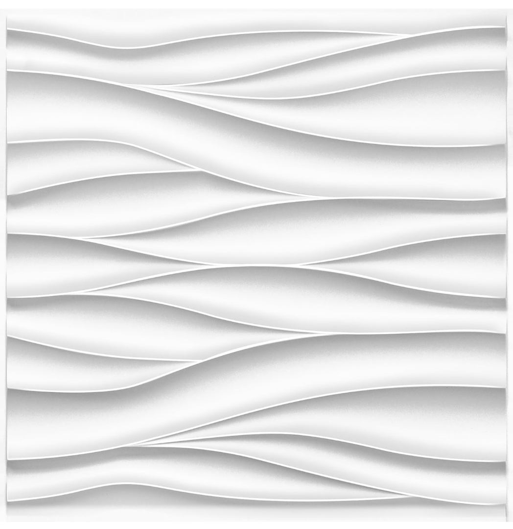 STICKGOO Wave Wall Panels for Interior Wall Decor, White 3D Wall Panels Accent Wall, Paintable 3D Wall Decor Covering Panels for Living Room Bedroom, Pack of 12 Tiles