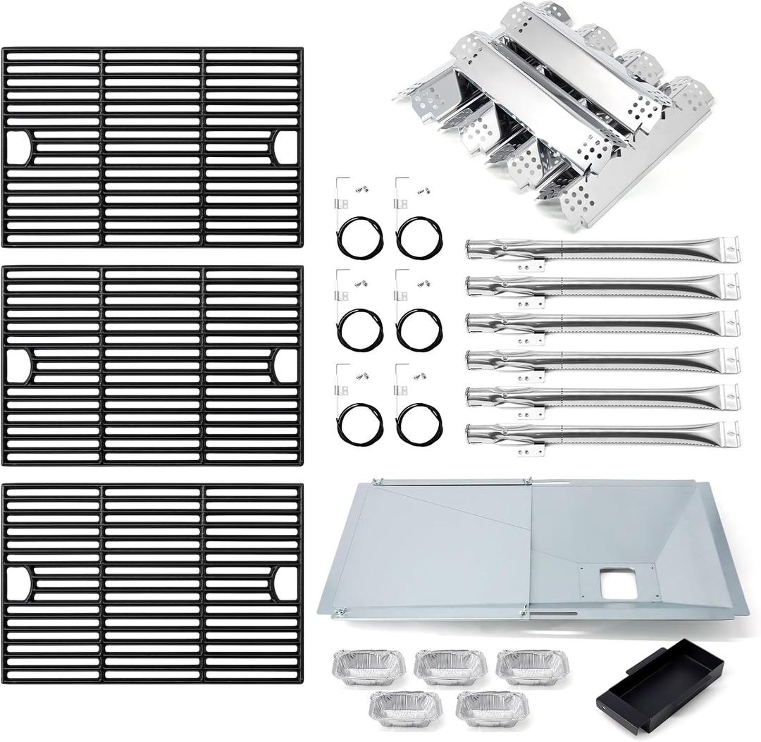 Adviace Replacement Parts for Nexgrill 720-0898, Drip Pan Grease Tray, Grill Heat Plates, Burner Tubes and Igniter, Grill Grates for Nexgrill 720-0898 Deluxe 6 Burner Gas Grill