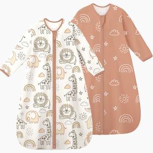 Yoofoss Baby Sleep Sack 0-6 Months Long Sleeve Wearable Blanket Baby 100% Cotton 2-Way Zipper 0.5 Tog Newborn Sleeping Sack, Lightweight(Small)