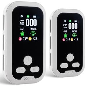 5 in 1 Plug in Smoke & Carbon Monoxide Detector & Combustible Natural Gas Alarm with Temp and Humidity Built-in Backup Battery HD Screen for Home, Kitchen, RV (2 Packs)