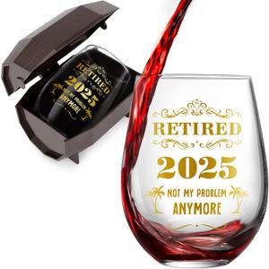 Retirement Gifts for Women Men- Retired 2025 Not My Problem Anymore Happy Retirement Gifts for Her Him Colleague Leader Boss Teacher Friend Nurse Coworker Retirement Wine Glass & Bottle Gift Bag Set
