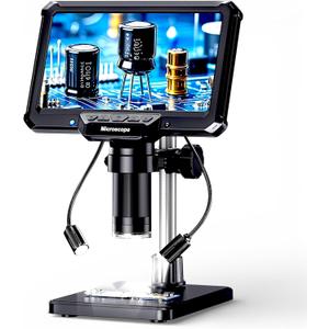 7" Digital Soldering Microscope with Remote for Electronics Repair, 1200X IPS Screen PCB Magnifier, 16M 1080P USB Output, 2 Gooseneck Side Lights for SMD Microsoldering (MK7)