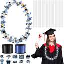 Teling 60 Set Graduation Candy Lei Making Kit Includes 60 Pcs Hawaiian Candy Lei Tubing 2 Rolls Ribbons 600 Pcs Paper Cut for Graduation Party Gift(Black, Blue)