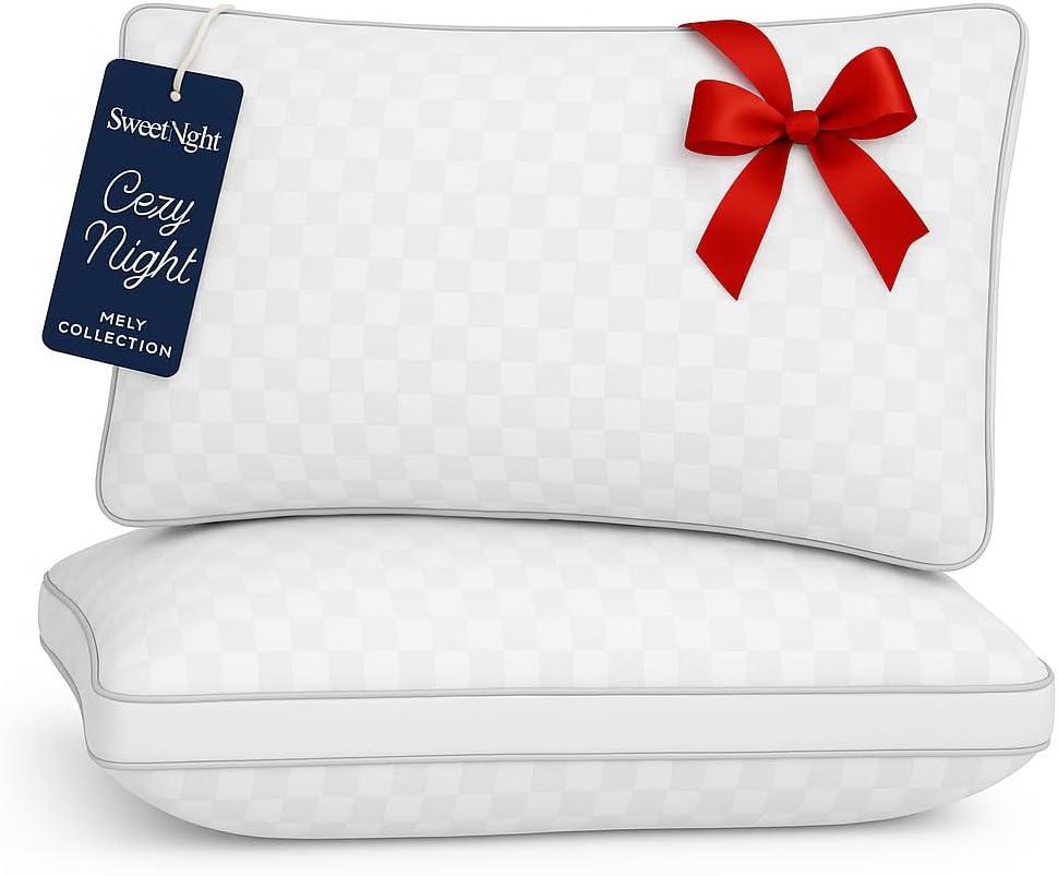 Sweetnight Pillows Queen Size Set of 2, Bed Hotel Pillows, Almohadas para Dormir, Side Back Stomach Sleeper, Relief Neck, Head, Shoulder (White)