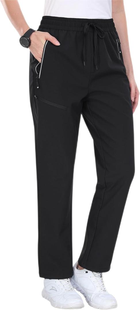 MoFiz Women's Waterproof Insulated Snow Pants Fleece Lined Winter Ski Hiking Pants Warm Outdoor Softshell with Elastic Waist (Large, Black)