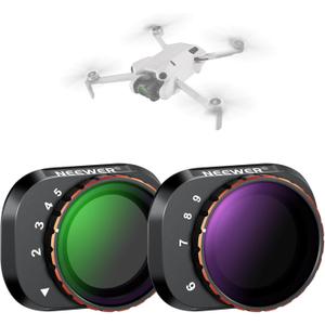 NEEWER Variable ND Filter Set Compatible with DJI Mini 4 Pro, ND2-32 (1-5 Stops) + ND64-512 (6-9 Stops) Multicoated HD Optical Glass Drone Camera Lens Accessories Aerial Photography Video Recording