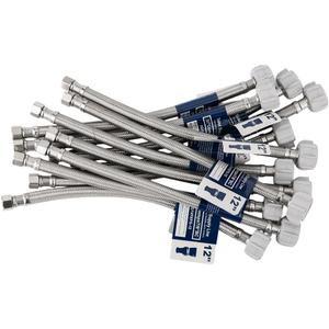 (12 Pcs 12 Inch) PLUMBINGMASTER Toilet Water Supply Line, 3/8" Comp x 7/8" BC Braided Stainless Steel Toilet Supply Line, Toilet Connector Hose with Anti-Leaking Brass Nut