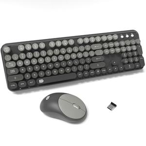 FD Wireless Keyboard and Mouse Combo - 2.4G Full-Sized Cute Colorful Mouse and Keyboard with 104 Round Keys Retro Typewriter Keyboards for Laptop/Windows/PC - Grey Gradient