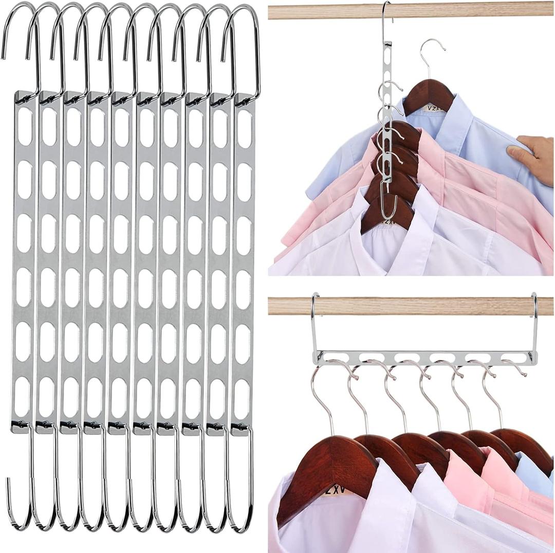 Space Saving Hangers for Clothes, 10 Pack Hanger Organizer Space Saver, Magic Metal Collapsible Closet Organizers, Multiple Hangers in One, College Dorm Room Essentials (V1.0), 36-40 inches