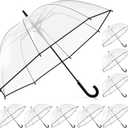 8 Pieces Clear Bubble Umbrella - Auto Open Dome Windproof for Rain, Wedding, Bride Groom Gifts, Bridal Party, Outing, Graduation, Prom - Transparent With J Hook Handle