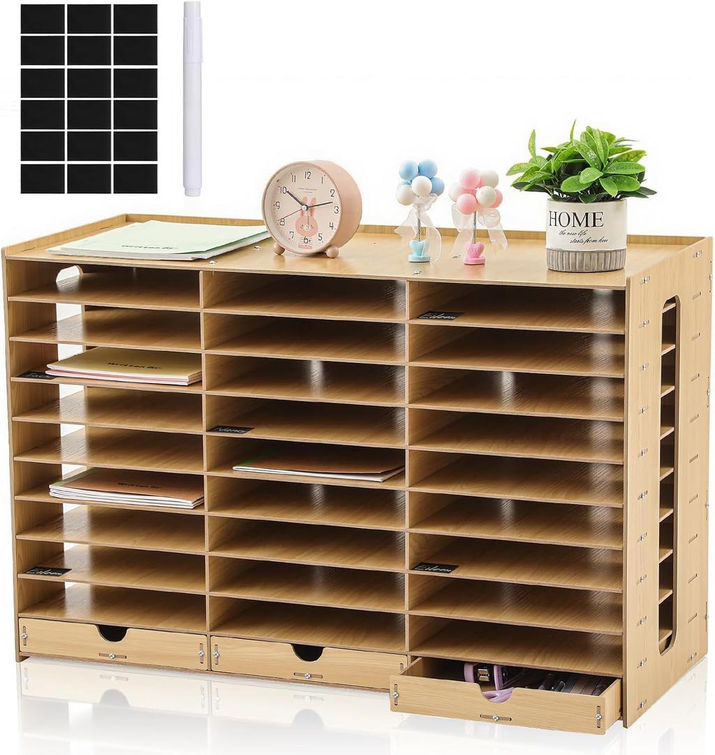 Colingmill Classroom Mailboxes Wooden Teacher Student Mailboxes for Classroom Literature Paper Organizer Compartments with Drawers, Sturdy Ease Setup for Home Office School(30 Slots)