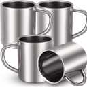 Cunhill 4 Set 13.5oz/400ml Stainless Steel Coffee Mug with Handle Metal Double Walled Cups Camping Mug Dishwasher Safe Tea Cups for Home Camping Travel Outdoors RV Keep Drinks Hot