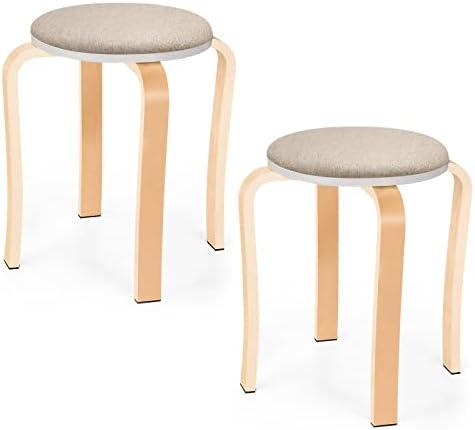 Wood Stools, Set of 2 Wooden Stackable Stool Extra Seating for Kids, Guests, Portable Round 16.5-Inch, Counter Height Stools for Living Room, Backyard, Classroom, Kitchen, Pland Stand, Apartment (Missing 1 Leg)