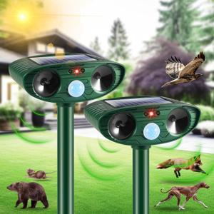 Solar Ultrasonic Animal Repeller Outdoor Cat Repellent Deer Repellent Devices with Motion Sensor Waterproof Sonic Animal Deterrent to Scare Squirrel Raccoon Skunk Rabbit Dog for Yard Garden Lawn
