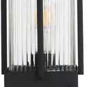 Monkfish Modern Black Outdoor Post Light, Waterproof Exterior Pillar Lamp with Square Base & Cyan Striped Glass Shade, E26 Socket, Weather Resistant Garden Path Light for Patio, Yard, Driveway (1-PACK)